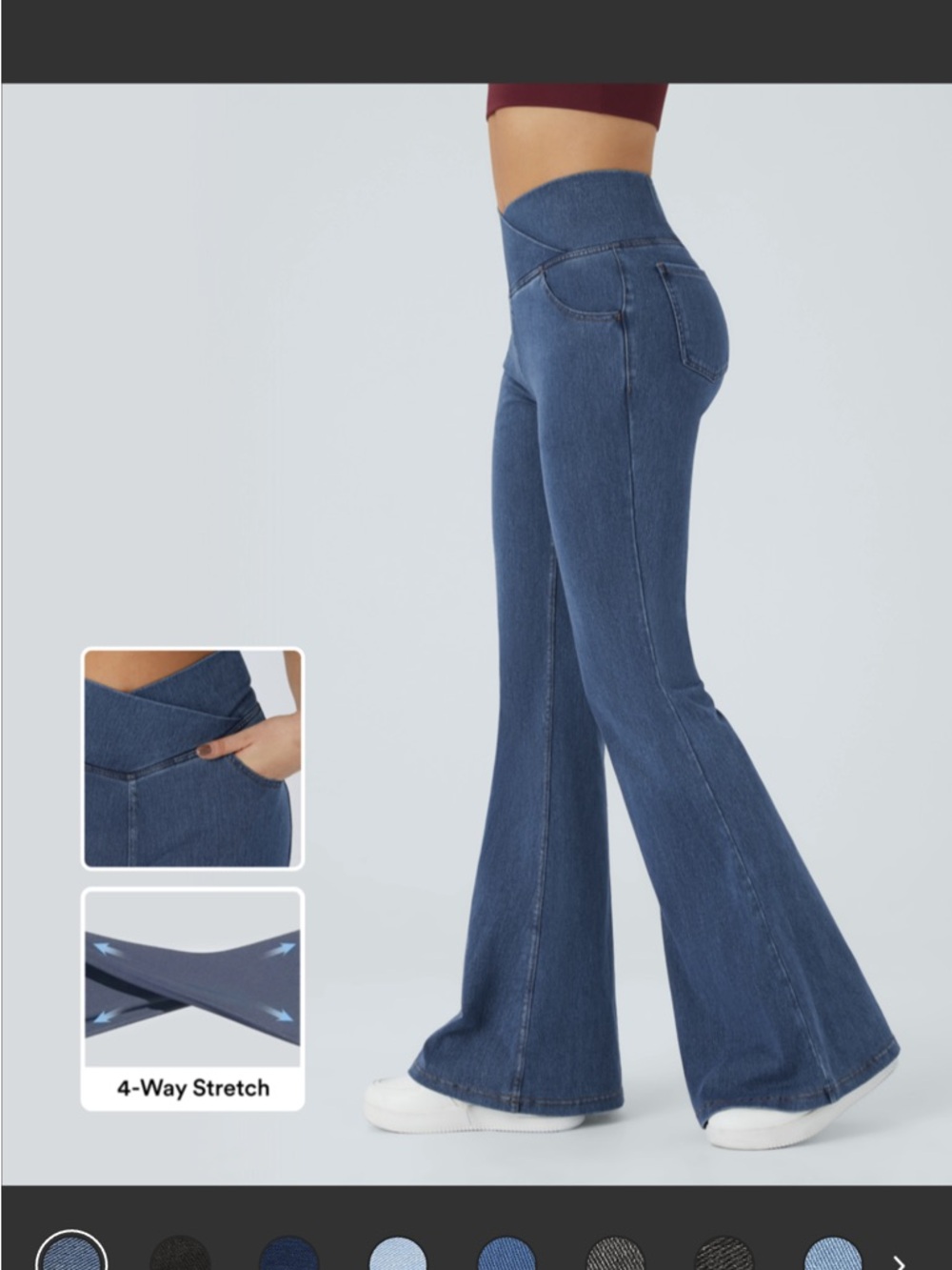 HALARA Blue High-Rise Flare Jeans with Crossover Waistband
